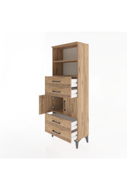 Arges Dolap 3 Raflı 4 Çekmeceli 2 Kapaklı 60x30x163 Çam-Çam