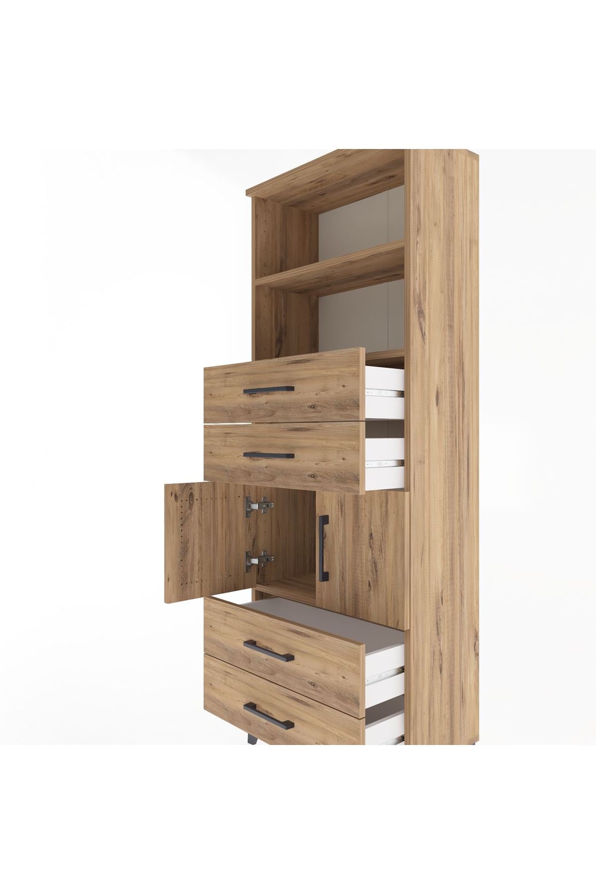 Arges Dolap 3 Raflı 4 Çekmeceli 2 Kapaklı 60x30x163 Çam-Çam