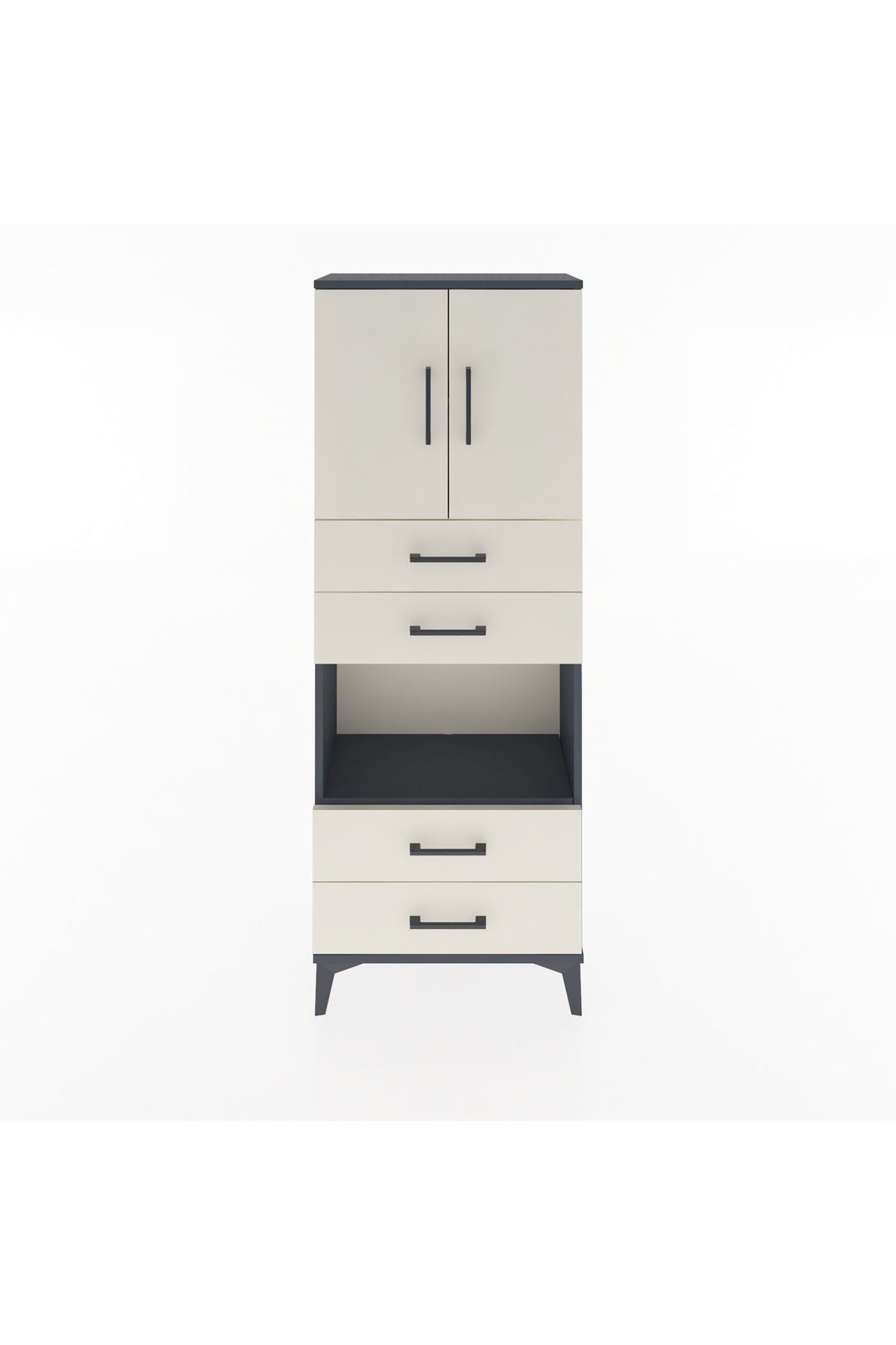 Arges Dolap 3 Raflı 4 Çekmeceli 2 Kapaklı 60x30x163 Antrasit-Aytaşı