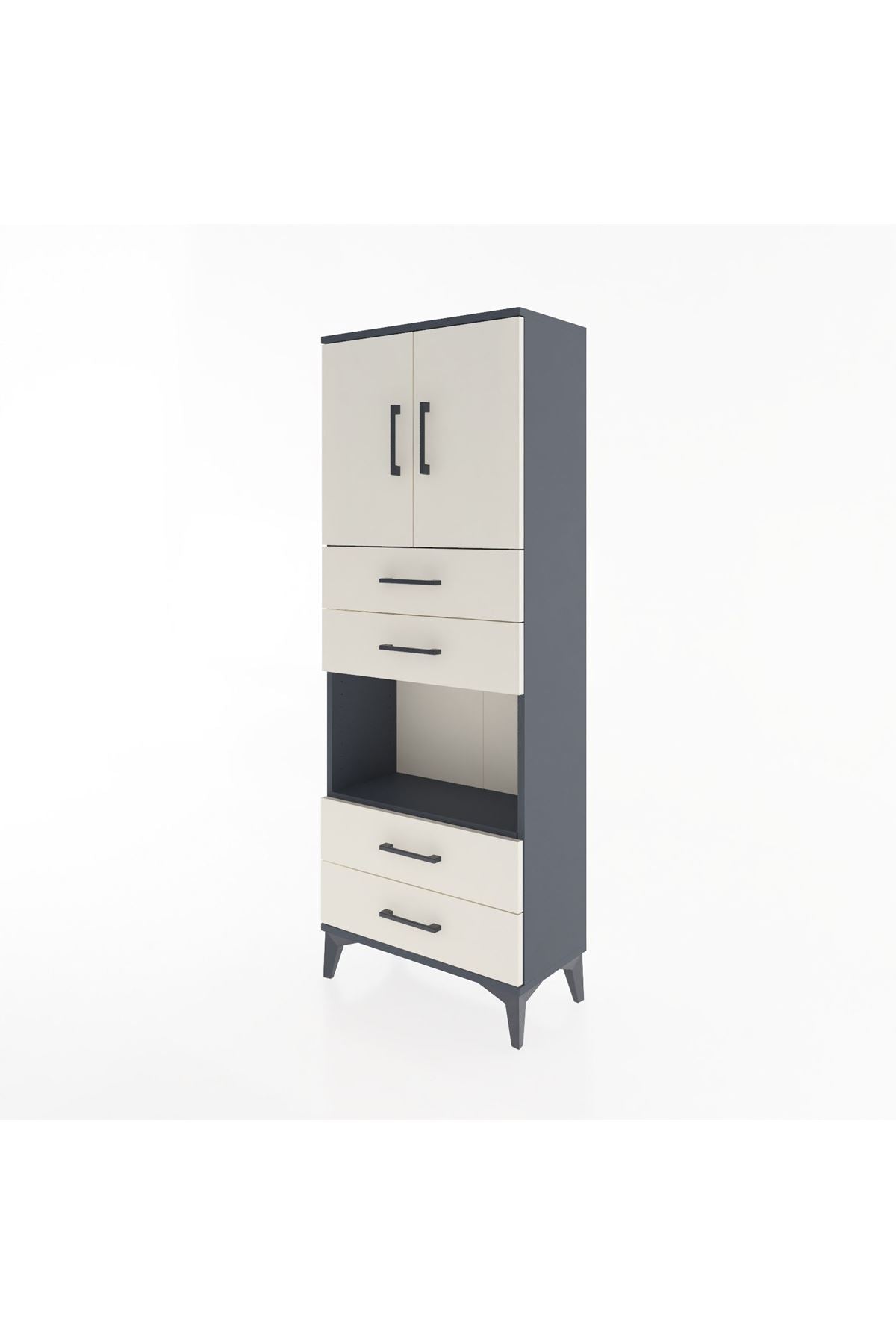 Arges Dolap 3 Raflı 4 Çekmeceli 2 Kapaklı 60x30x163 Antrasit-Aytaşı