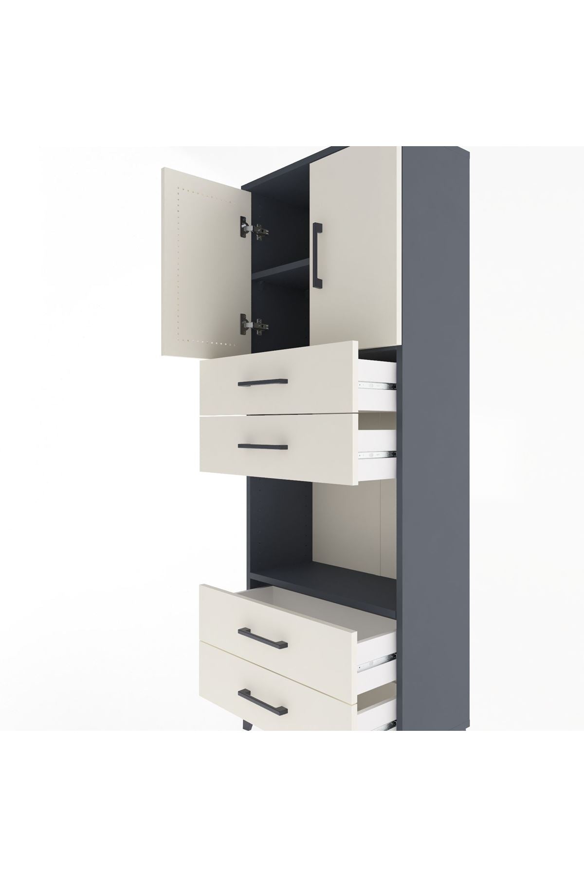 Arges Dolap 3 Raflı 4 Çekmeceli 2 Kapaklı 60x30x163 Antrasit-Aytaşı