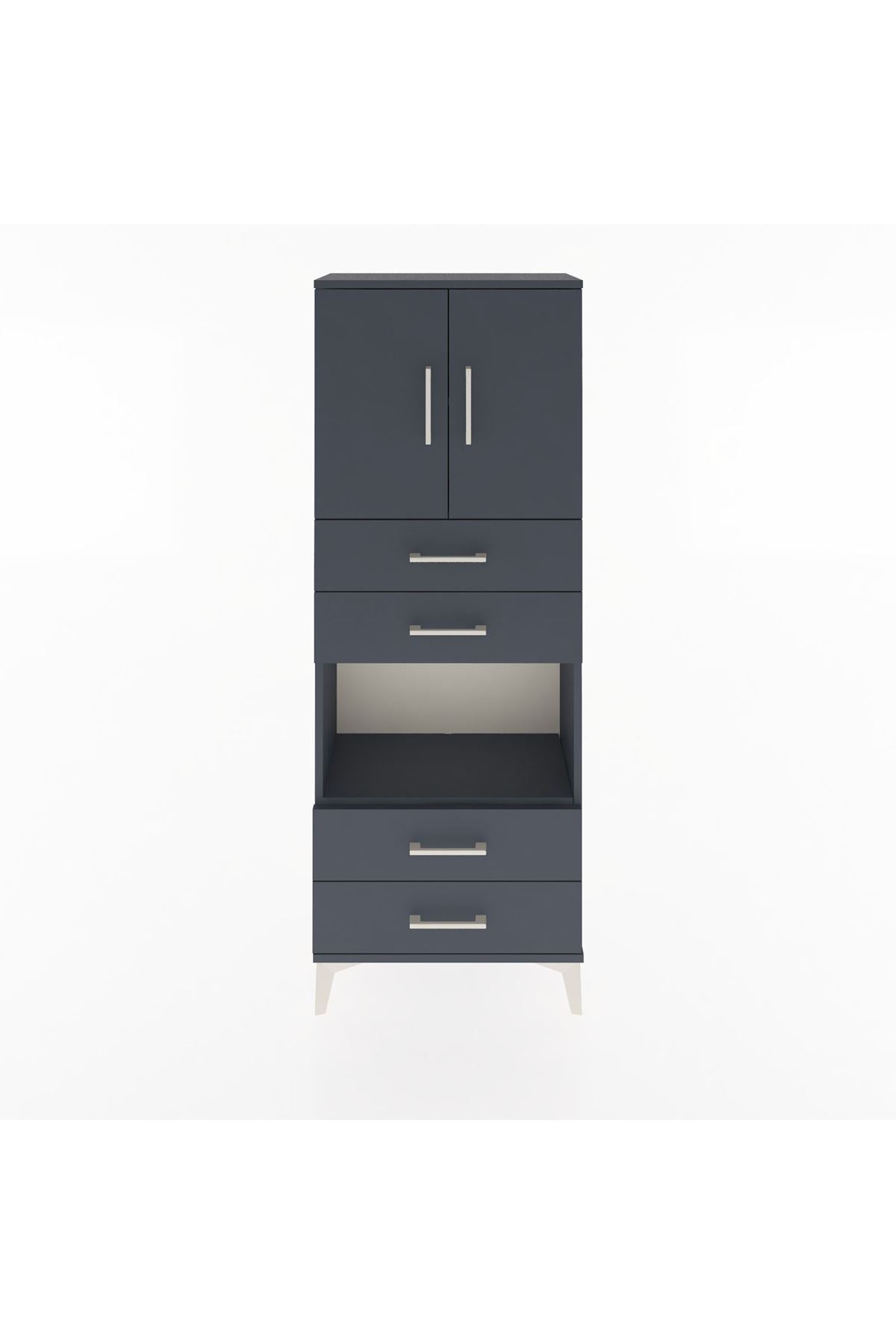 Arges Dolap 3 Raflı 4 Çekmeceli 2 Kapaklı 60x30x163 Antrasit-Antrasit