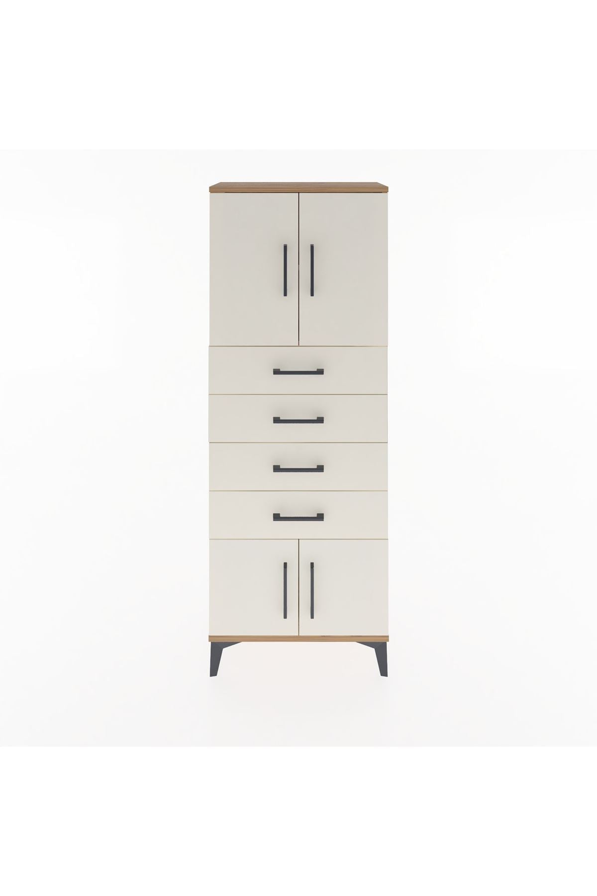 Arges Dolap 2 Raflı 4 Çekmeceli 4 Kapaklı 60x30x163 Çam-Aytaşı