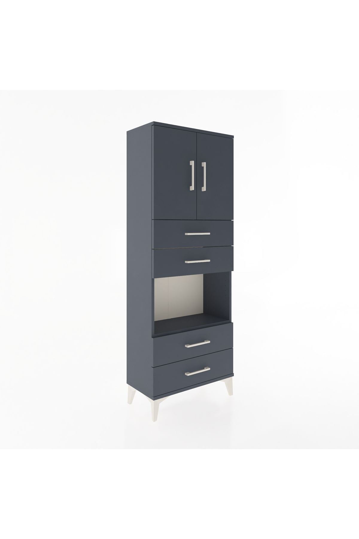 Arges Dolap 3 Raflı 4 Çekmeceli 2 Kapaklı 60x30x163 Antrasit-Antrasit