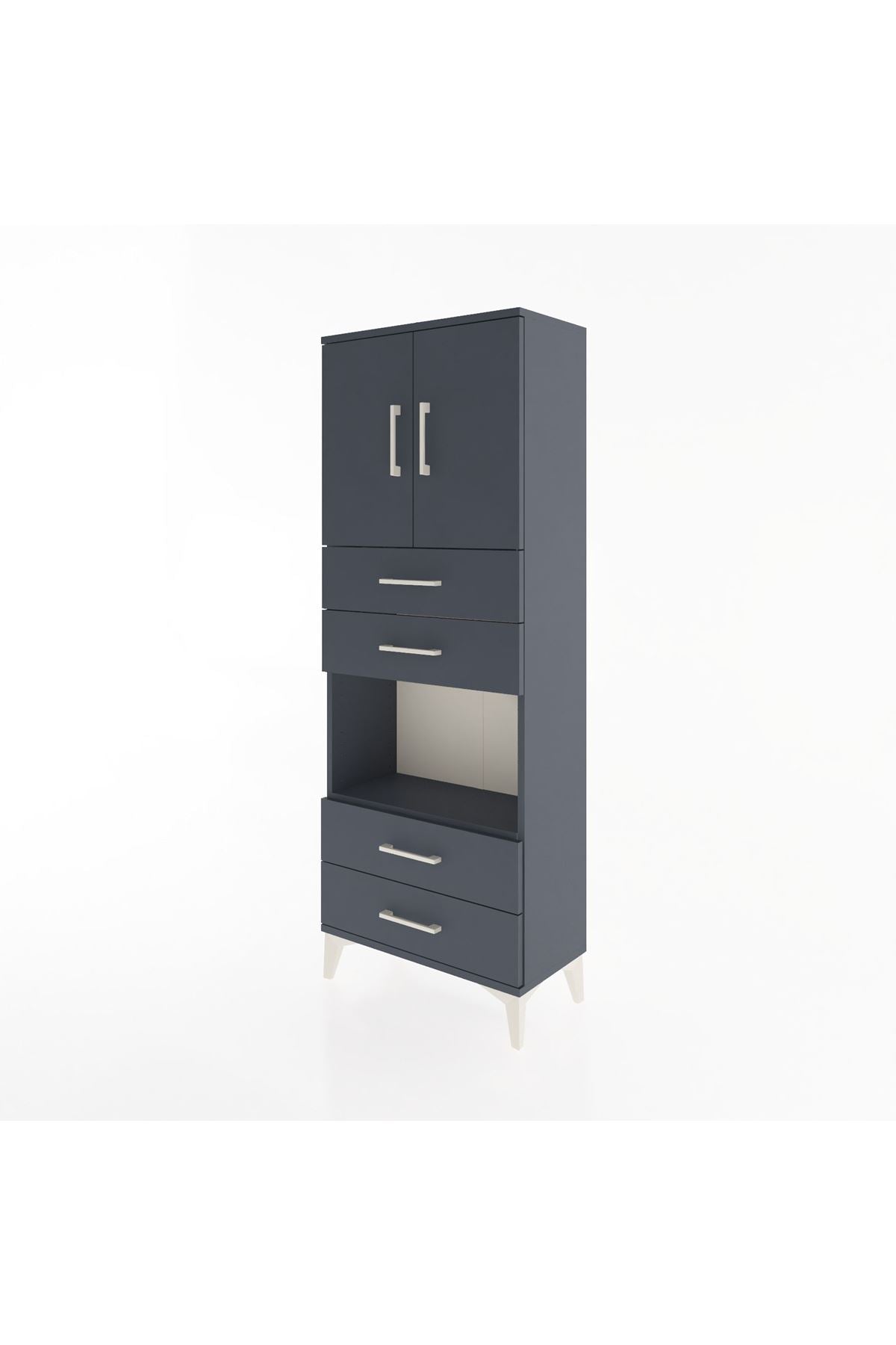 Arges Dolap 3 Raflı 4 Çekmeceli 2 Kapaklı 60x30x163 Antrasit-Antrasit