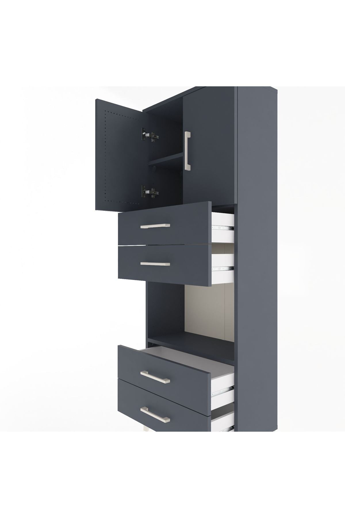 Arges Dolap 3 Raflı 4 Çekmeceli 2 Kapaklı 60x30x163 Antrasit-Antrasit