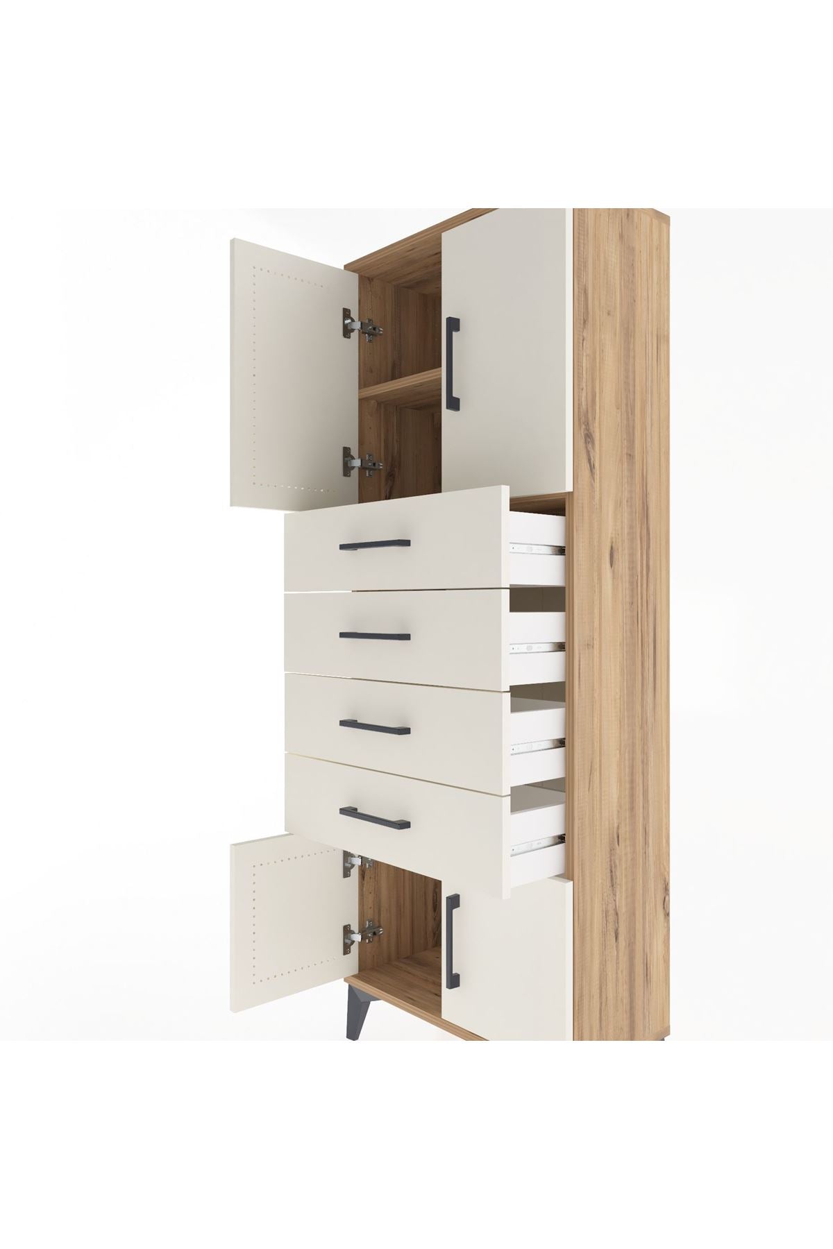 Arges Dolap 2 Raflı 4 Çekmeceli 4 Kapaklı 60x30x163 Çam-Aytaşı