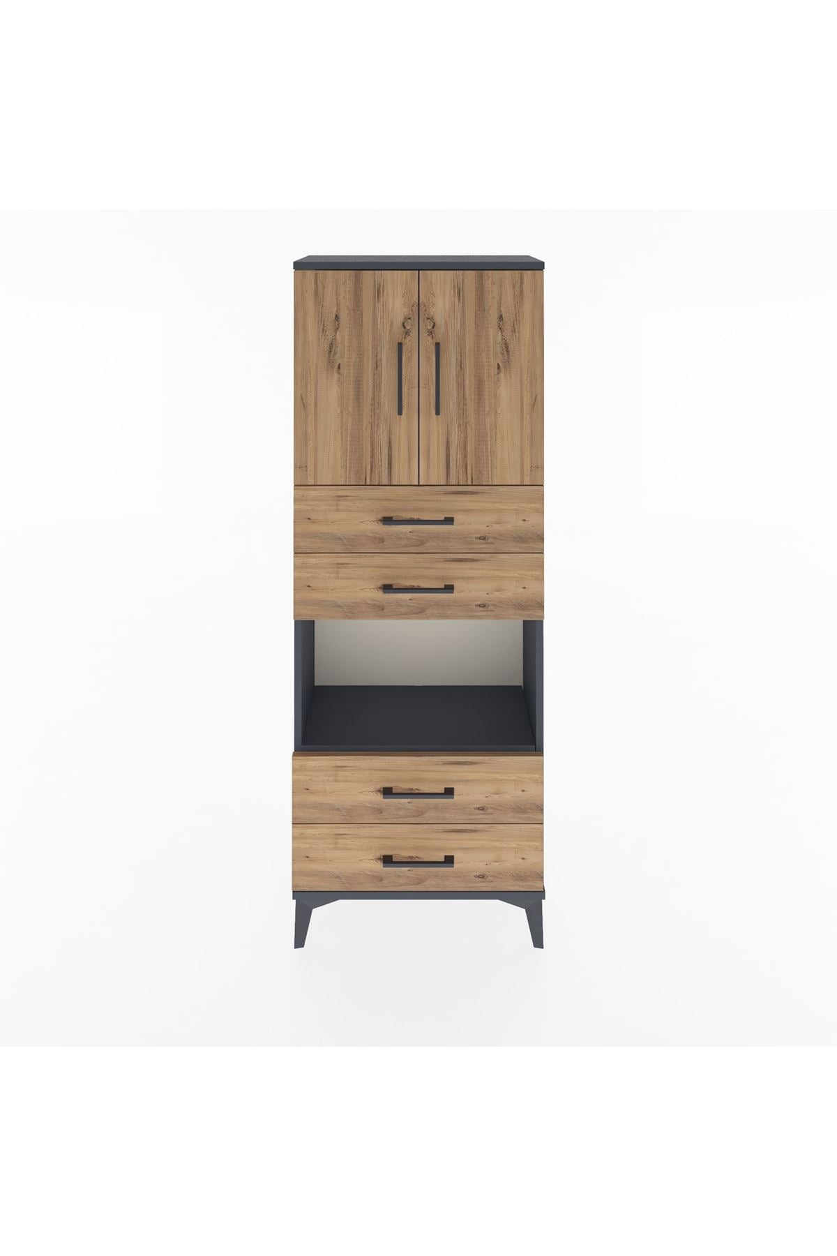 Arges Dolap 3 Raflı 4 Çekmeceli 2 Kapaklı 60x30x163 Antrasit-Çam