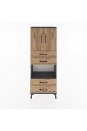 Arges Dolap 3 Raflı 4 Çekmeceli 2 Kapaklı 60x30x163 Antrasit-Çam