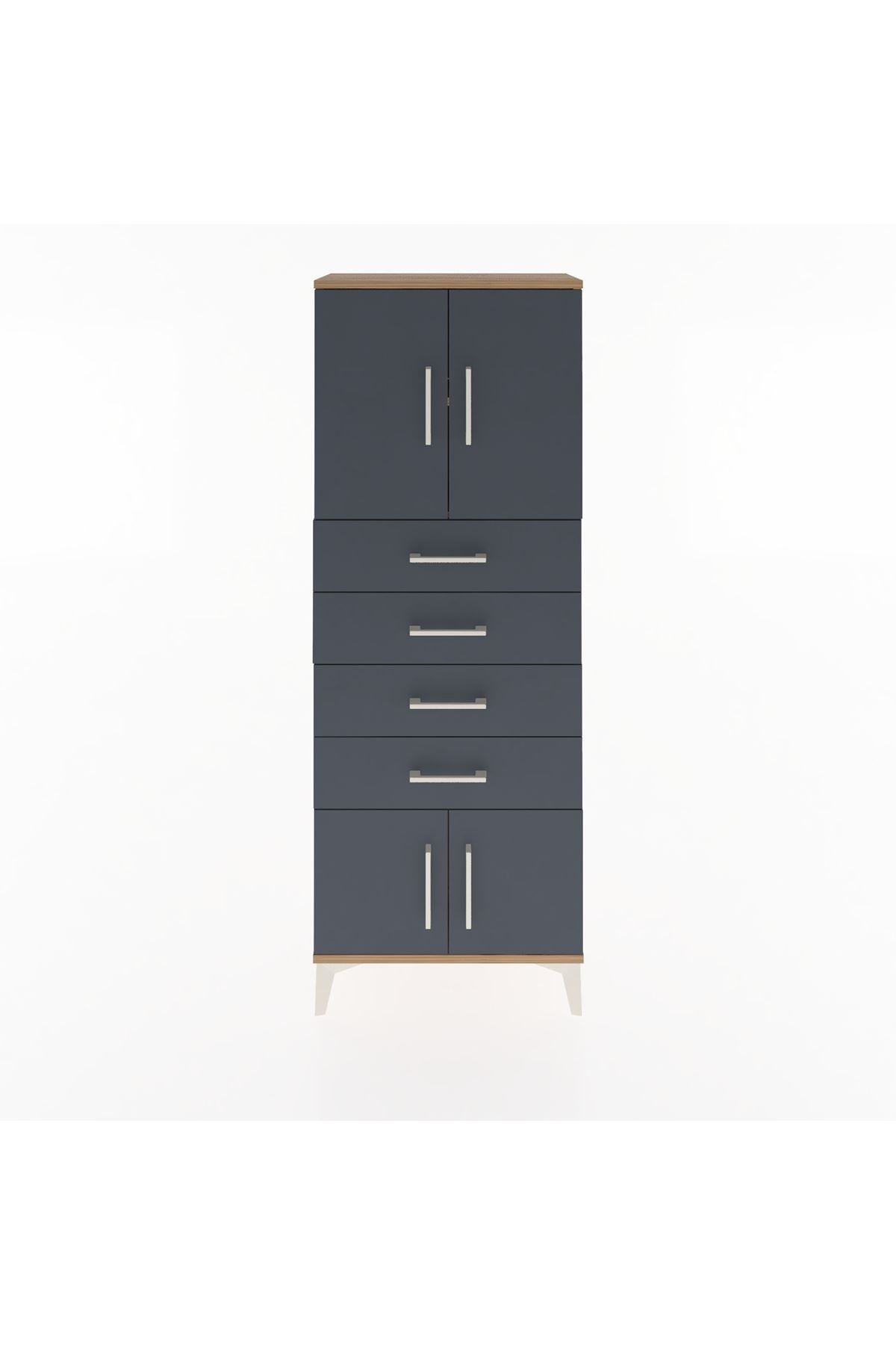 Arges Dolap 2 Raflı 4 Çekmeceli 4 Kapaklı 60x30x163 Çam-Antrasit