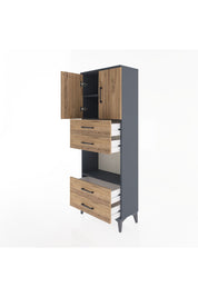 Arges Dolap 3 Raflı 4 Çekmeceli 2 Kapaklı 60x30x163 Antrasit-Çam