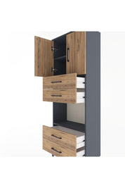 Arges Dolap 3 Raflı 4 Çekmeceli 2 Kapaklı 60x30x163 Antrasit-Çam