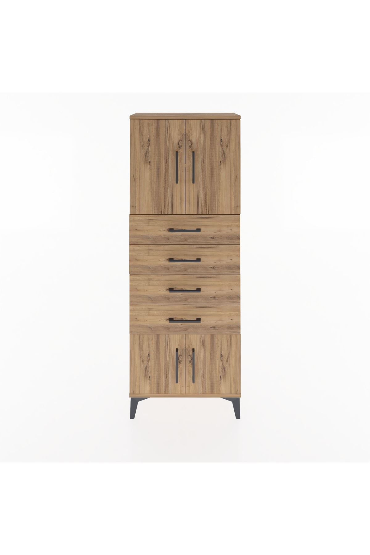 Arges Dolap 2 Raflı 4 Çekmeceli 4 Kapaklı 60x30x163 Çam-Çam