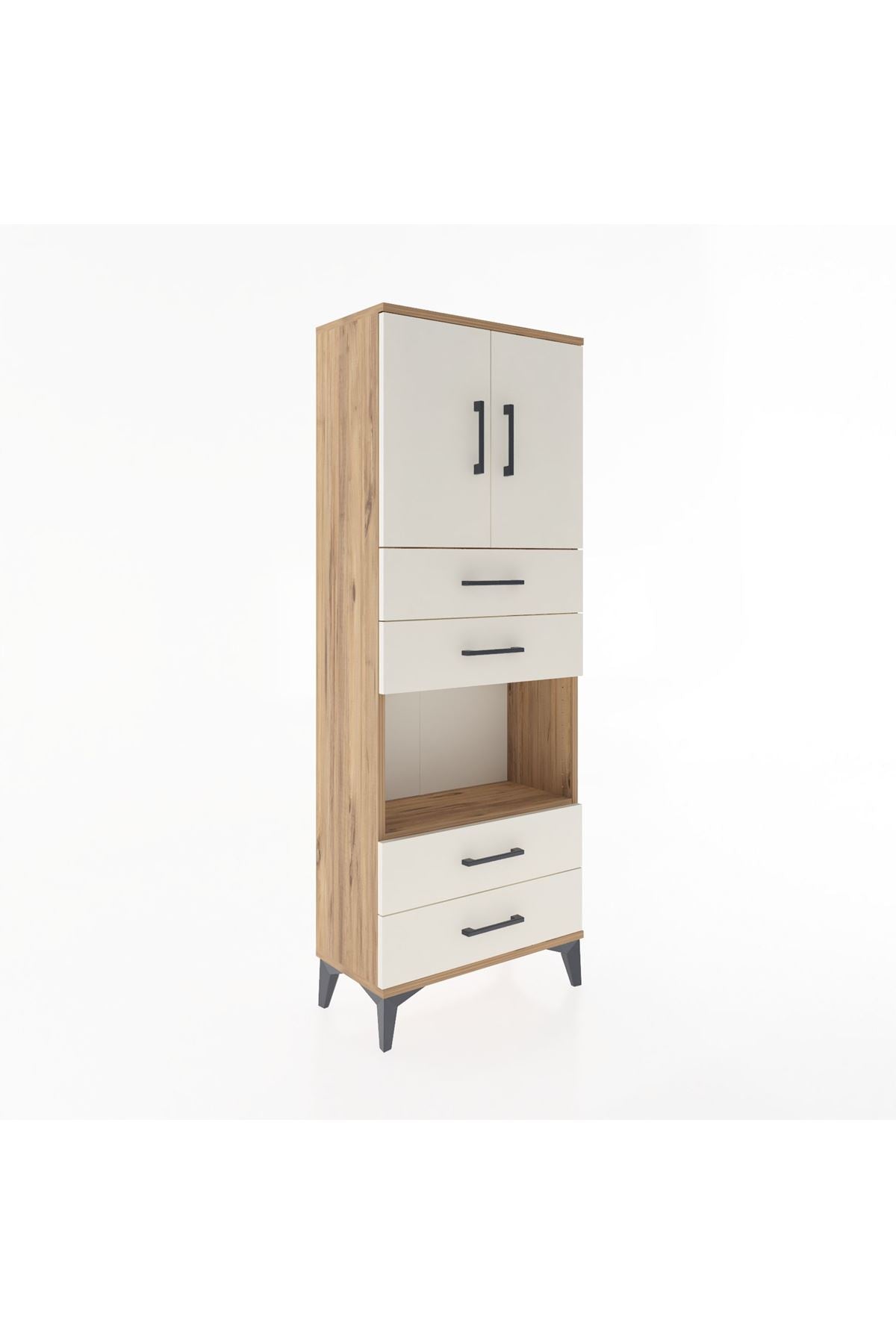 Arges Dolap 3 Raflı 4 Çekmeceli 2 Kapaklı 60x30x163 Çam-Aytaşı