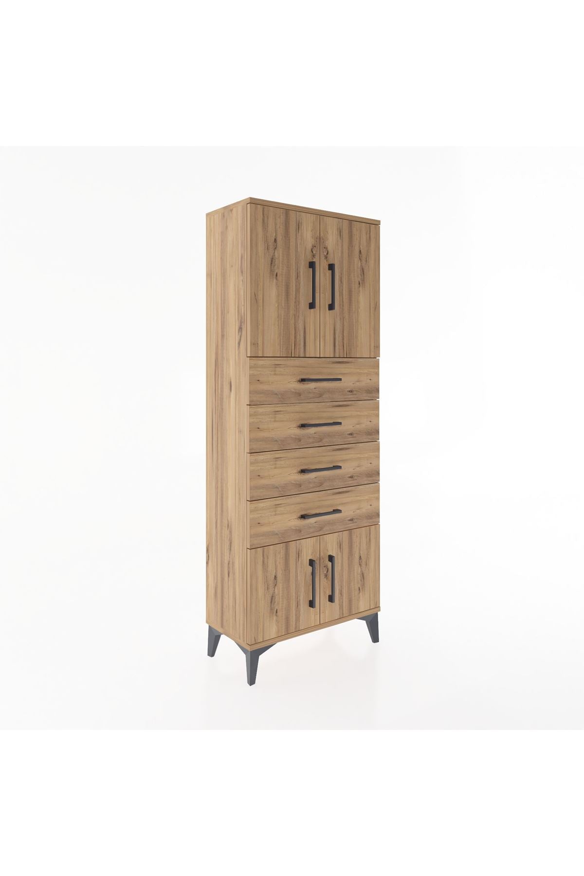 Arges Dolap 2 Raflı 4 Çekmeceli 4 Kapaklı 60x30x163 Çam-Çam
