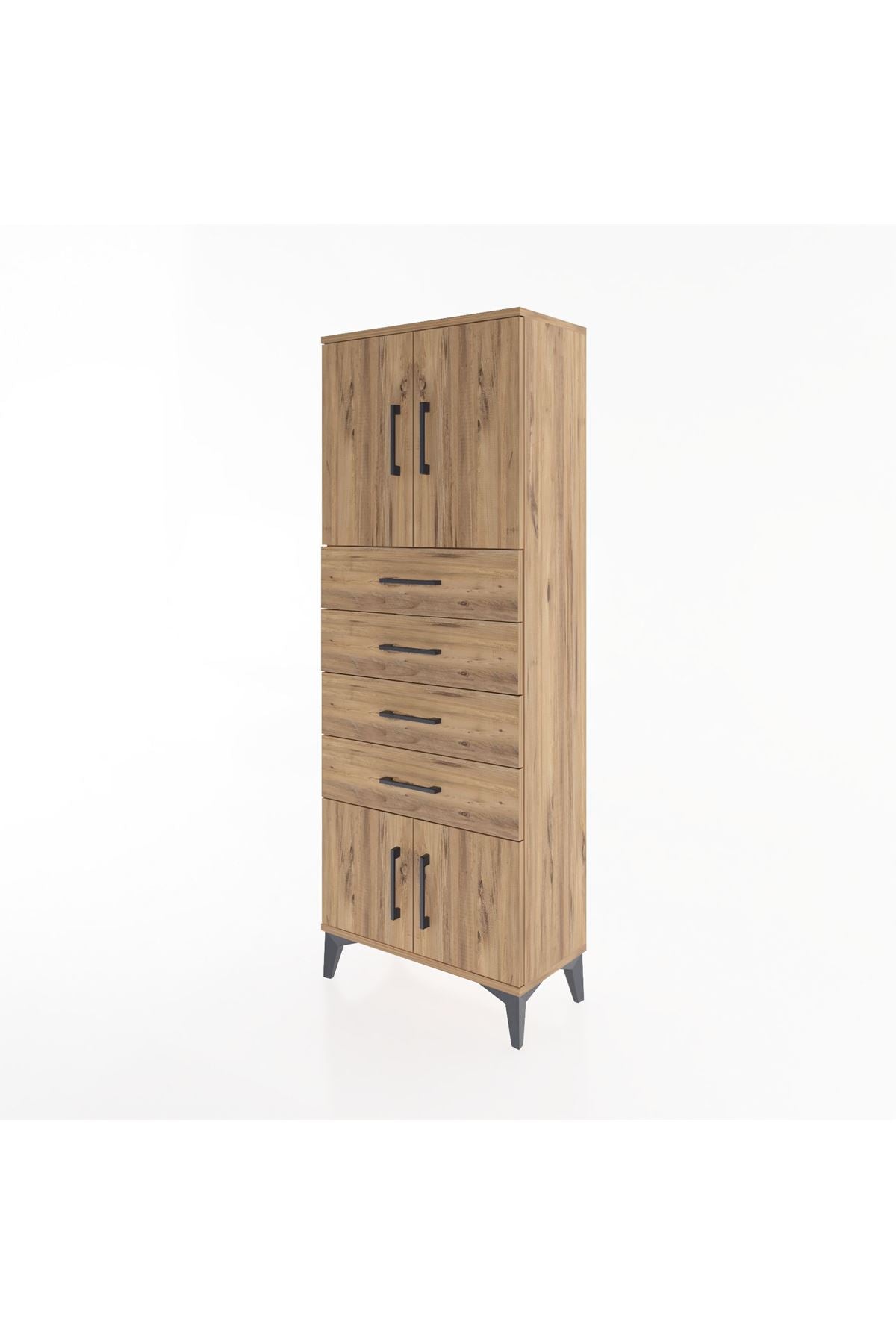 Arges Dolap 2 Raflı 4 Çekmeceli 4 Kapaklı 60x30x163 Çam-Çam