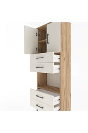 Arges Dolap 3 Raflı 4 Çekmeceli 2 Kapaklı 60x30x163 Çam-Aytaşı