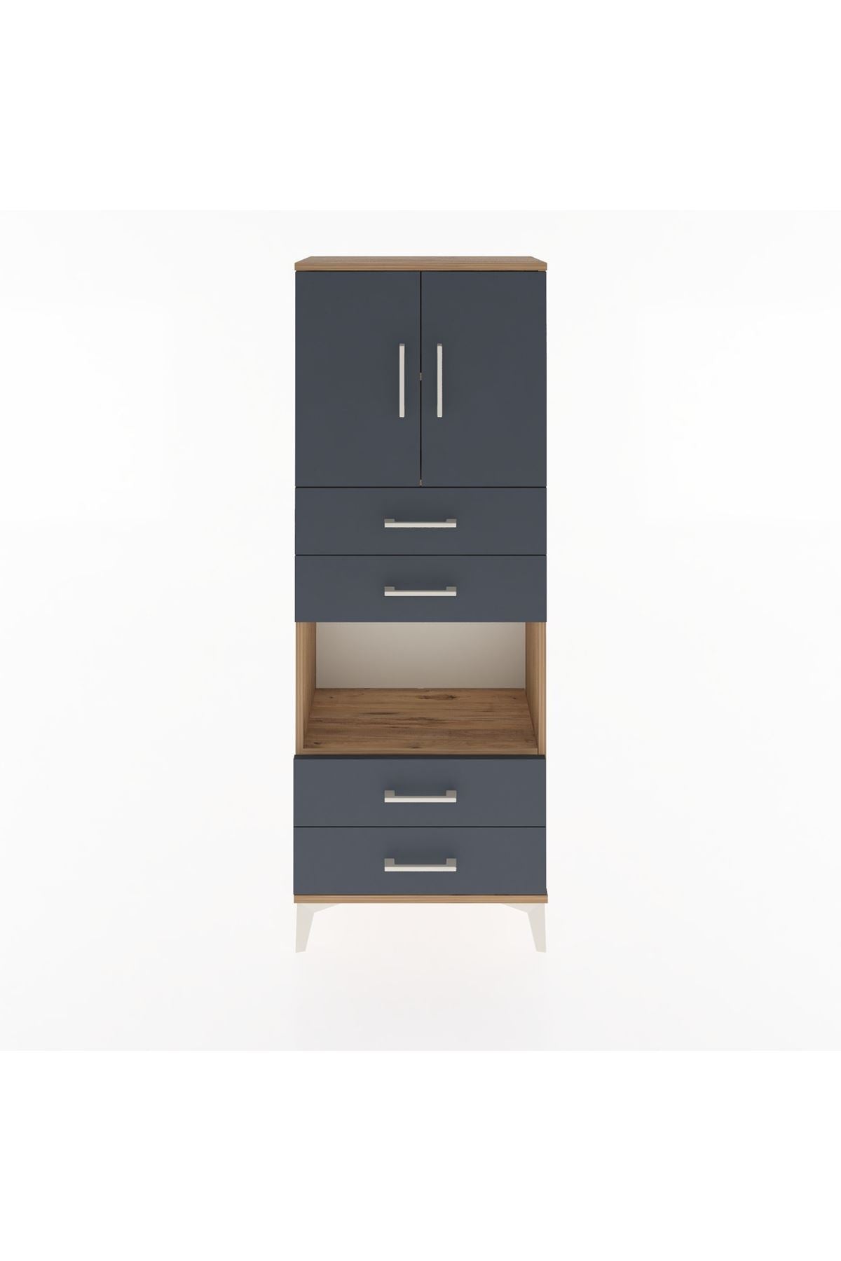 Arges Dolap 3 Raflı 4 Çekmeceli 2 Kapaklı 60x30x163 Çam-Antrasit