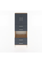 Arges Dolap 3 Raflı 4 Çekmeceli 2 Kapaklı 60x30x163 Çam-Antrasit