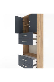 Arges Dolap 3 Raflı 4 Çekmeceli 2 Kapaklı 60x30x163 Çam-Antrasit