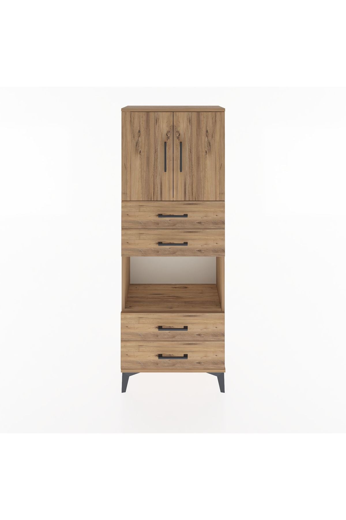 Arges Dolap 3 Raflı 4 Çekmeceli 2 Kapaklı 60x30x163 Çam-Çam