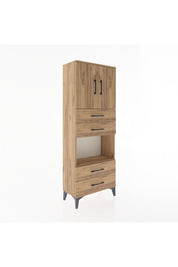 Arges Dolap 3 Raflı 4 Çekmeceli 2 Kapaklı 60x30x163 Çam-Çam