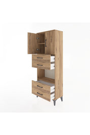 Arges Dolap 3 Raflı 4 Çekmeceli 2 Kapaklı 60x30x163 Çam-Çam