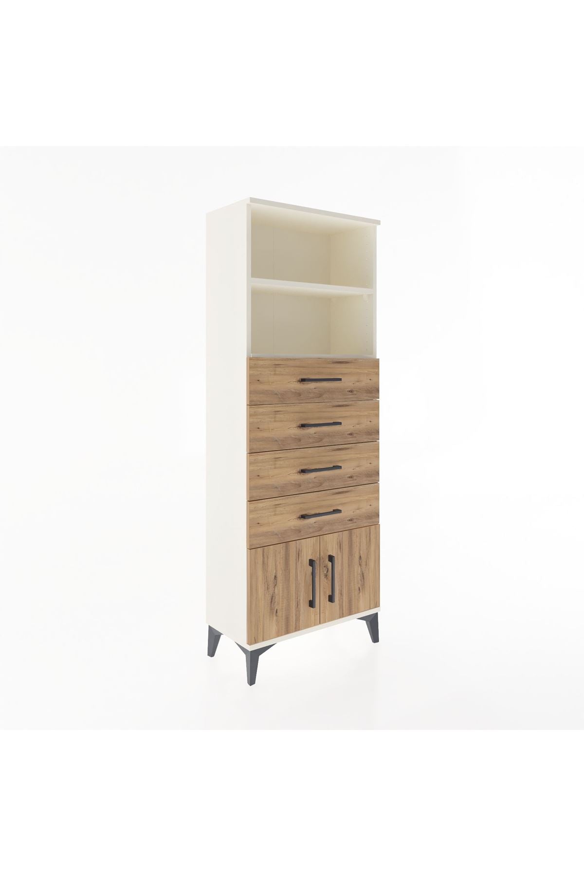 Arges Dolap 2 Raflı 4 Çekmeceli 2 Kapaklı 60x30x163 Aytaşı-Çam