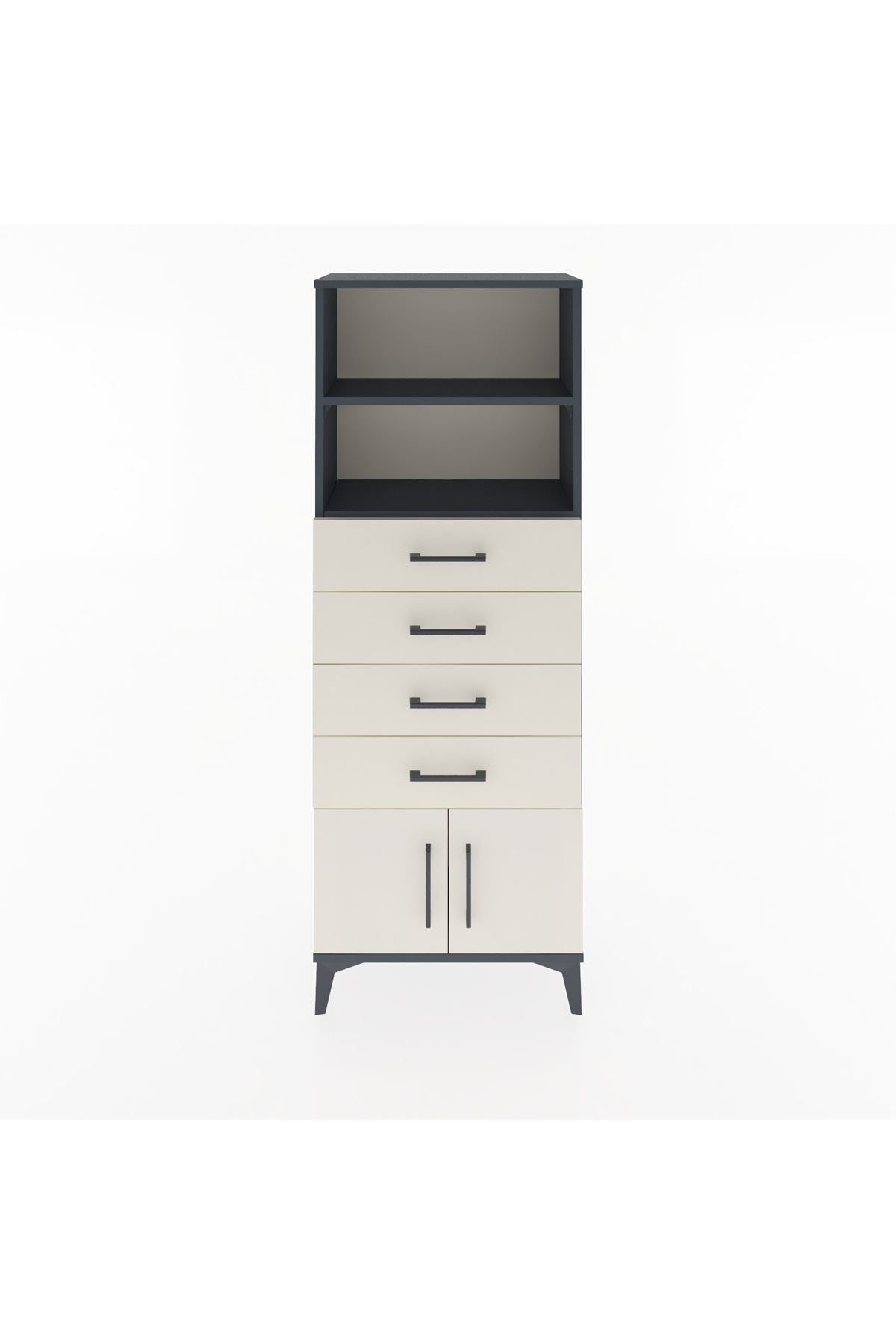 Arges Dolap 2 Raflı 4 Çekmeceli 2 Kapaklı 60x30x163 Antrasit-Aytaşı