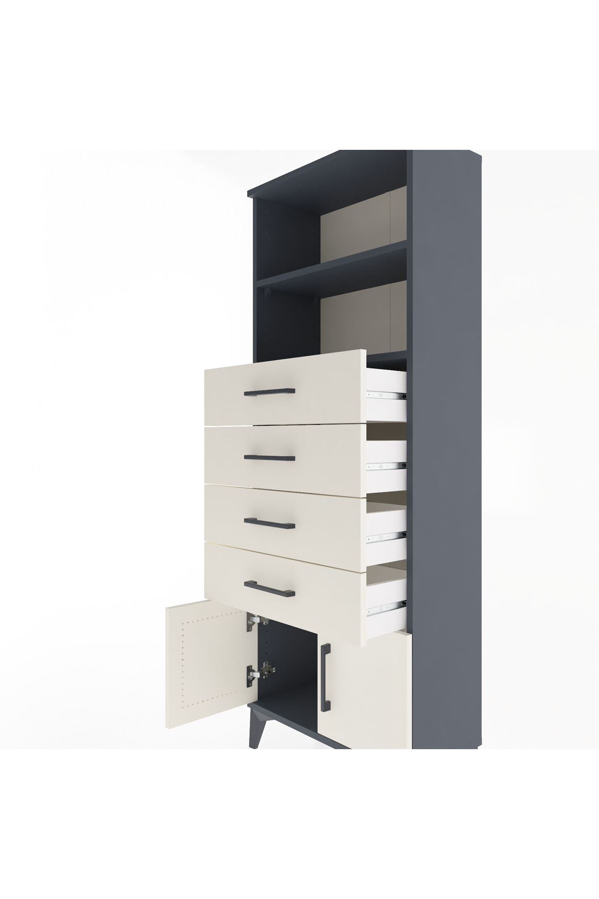 Arges Dolap 2 Raflı 4 Çekmeceli 2 Kapaklı 60x30x163 Antrasit-Aytaşı