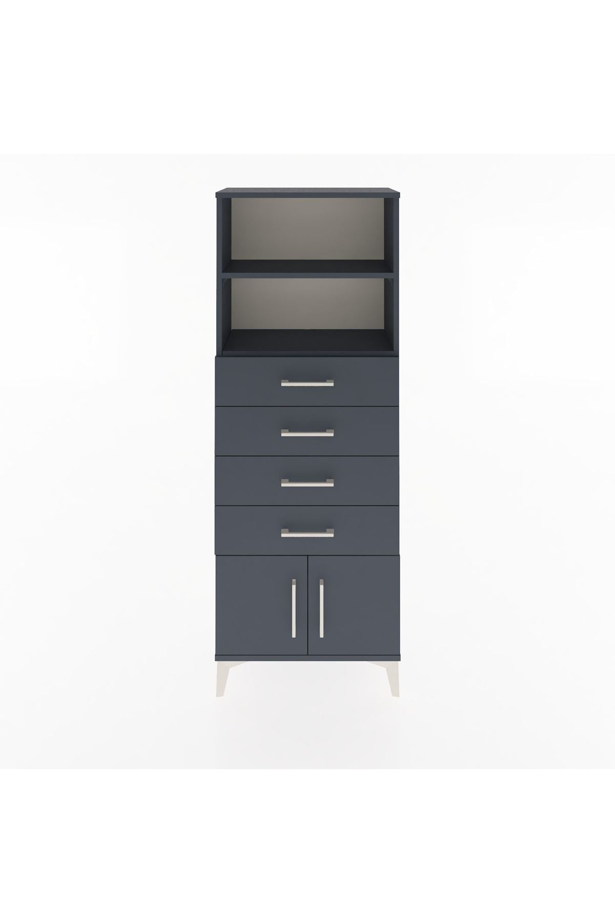 Arges Dolap 2 Raflı 4 Çekmeceli 2 Kapaklı 60x30x163 Antrasit-Antrasit