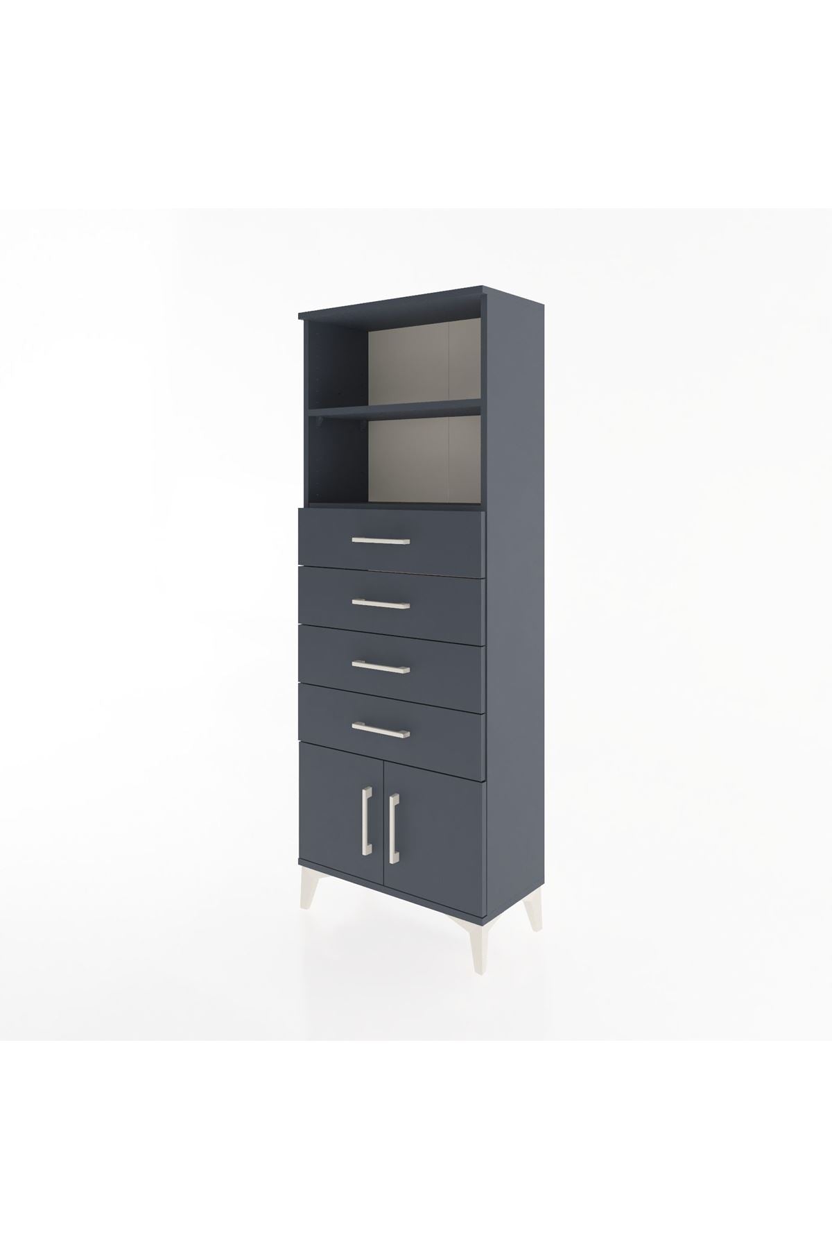 Arges Dolap 2 Raflı 4 Çekmeceli 2 Kapaklı 60x30x163 Antrasit-Antrasit