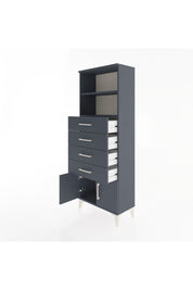 Arges Dolap 2 Raflı 4 Çekmeceli 2 Kapaklı 60x30x163 Antrasit-Antrasit