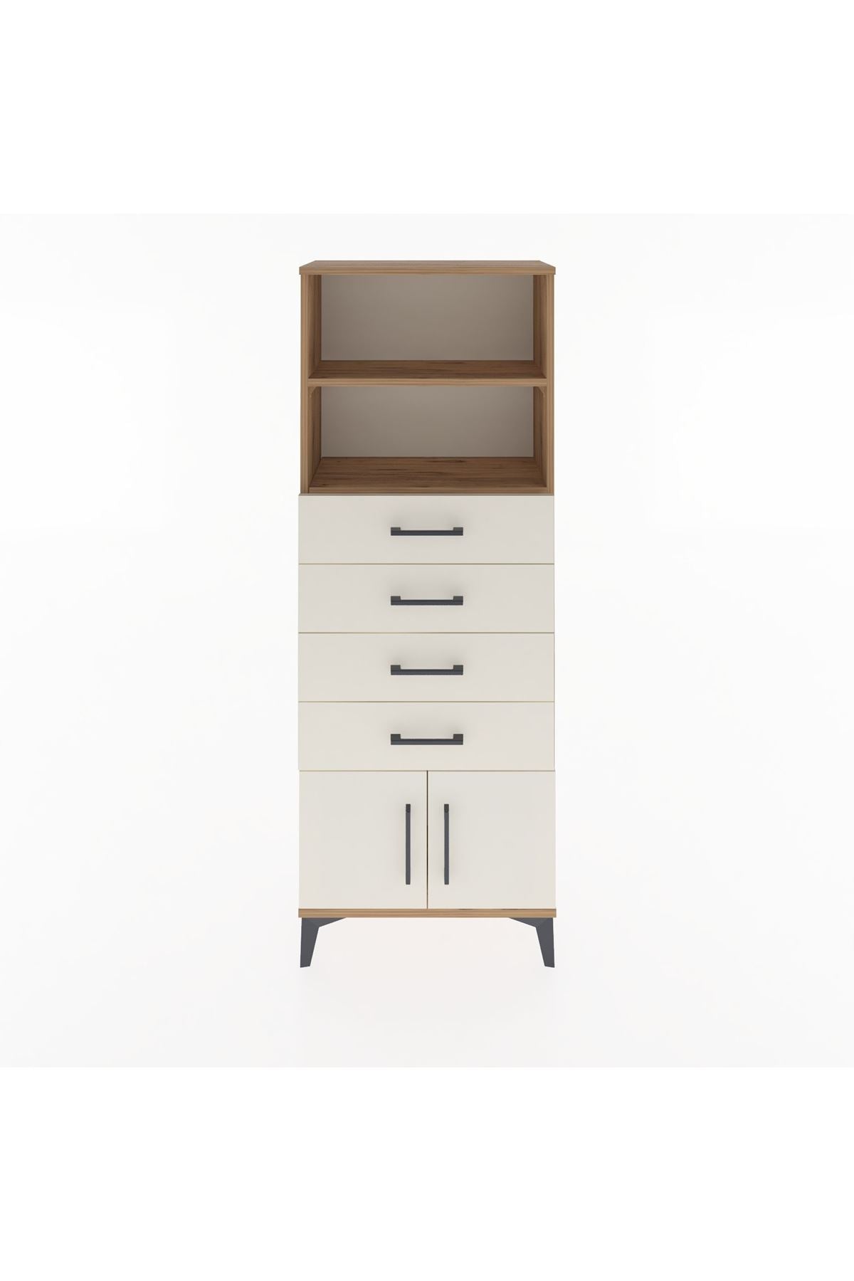 Arges Dolap 2 Raflı 4 Çekmeceli 2 Kapaklı 60x30x163 Çam-Aytaşı