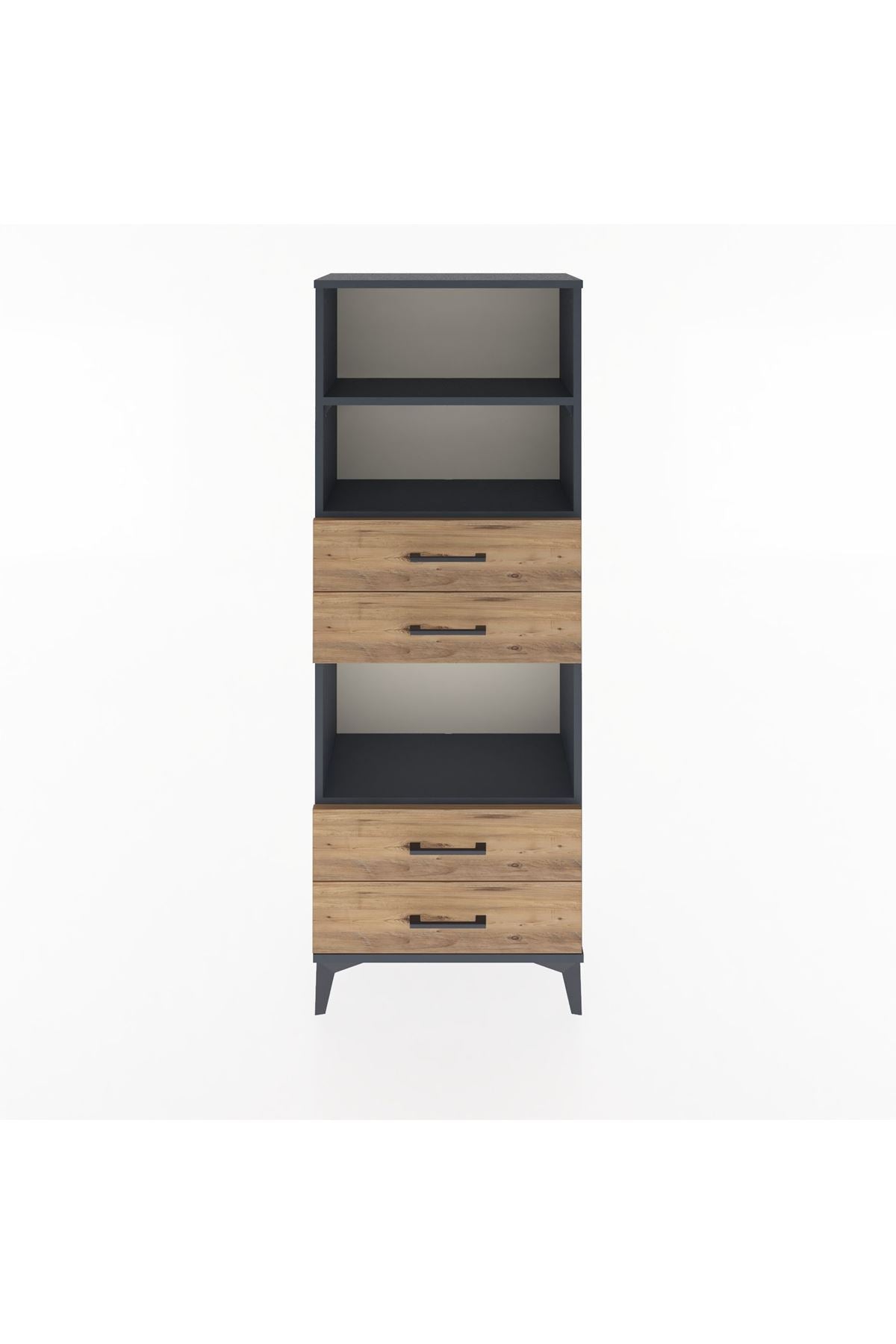 Arges Dolap 3 Raflı 4 Çekmeceli 60x30x163 Antrasit-Çam