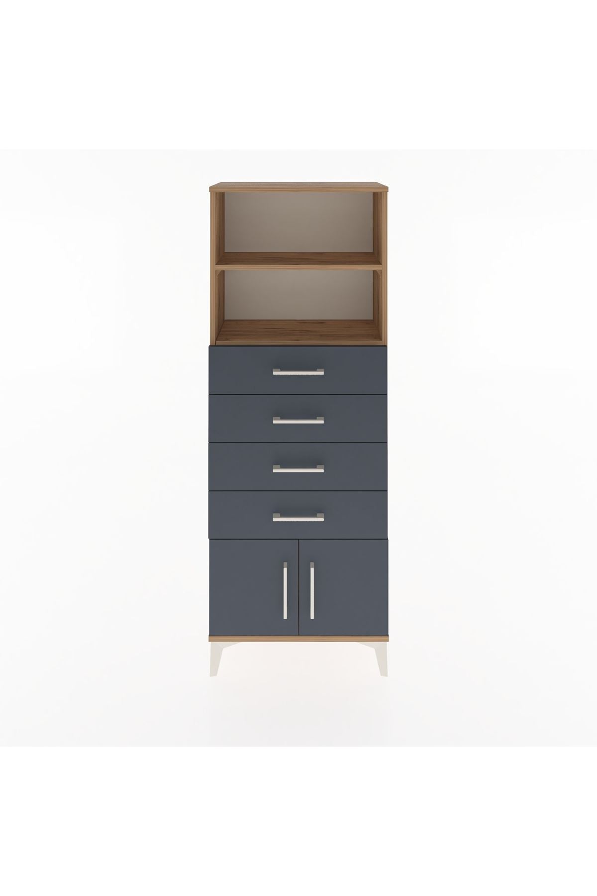 Arges Dolap 2 Raflı 4 Çekmeceli 2 Kapaklı 60x30x163 Çam-Antrasit