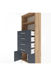 Arges Dolap 2 Raflı 4 Çekmeceli 2 Kapaklı 60x30x163 Çam-Antrasit