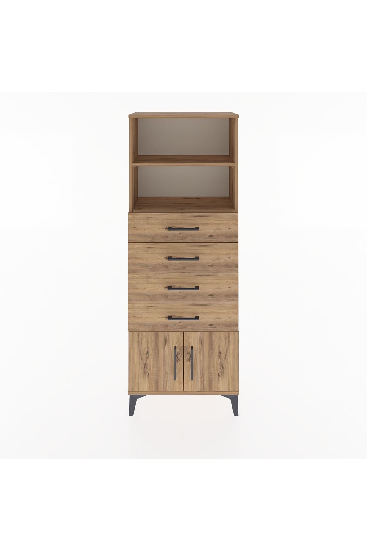 Arges Dolap 2 Raflı 4 Çekmeceli 2 Kapaklı 60x30x163 Çam-Çam