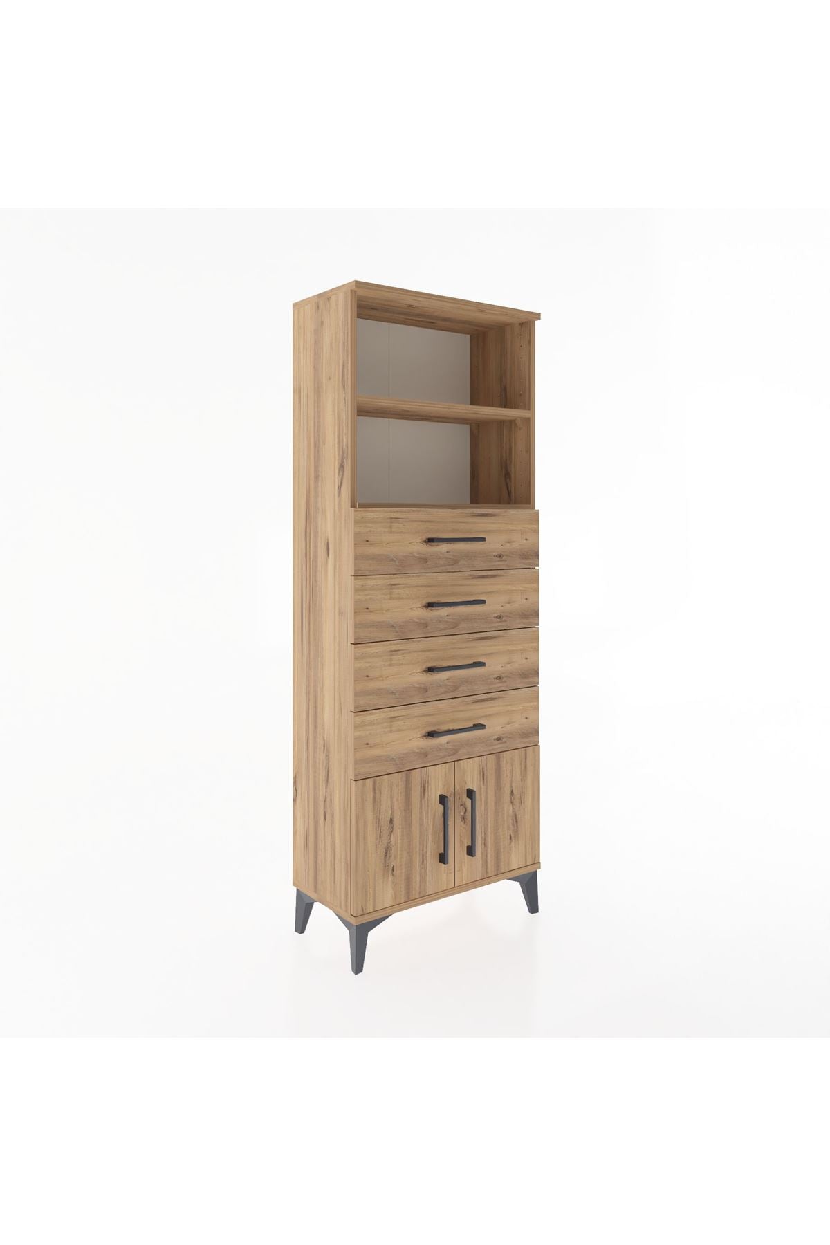 Arges Dolap 2 Raflı 4 Çekmeceli 2 Kapaklı 60x30x163 Çam-Çam