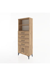 Arges Dolap 2 Raflı 4 Çekmeceli 2 Kapaklı 60x30x163 Çam-Çam