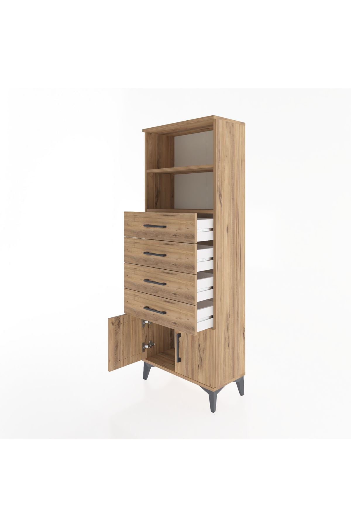 Arges Dolap 2 Raflı 4 Çekmeceli 2 Kapaklı 60x30x163 Çam-Çam