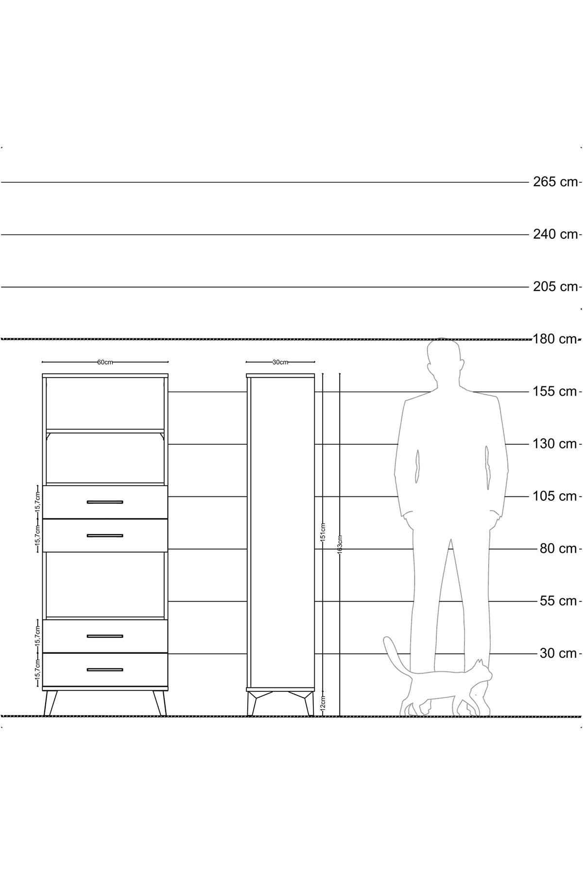 Arges Dolap 3 Raflı 4 Çekmeceli 60x30x163 Çam-Aytaşı