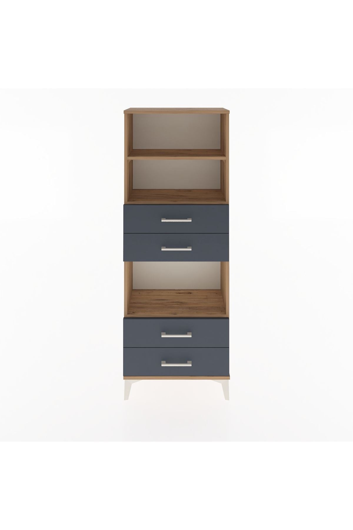 Arges Dolap 3 Raflı 4 Çekmeceli 60x30x163 Çam-Antrasit