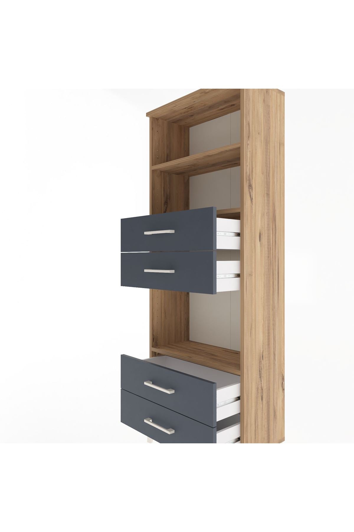 Arges Dolap 3 Raflı 4 Çekmeceli 60x30x163 Çam-Antrasit