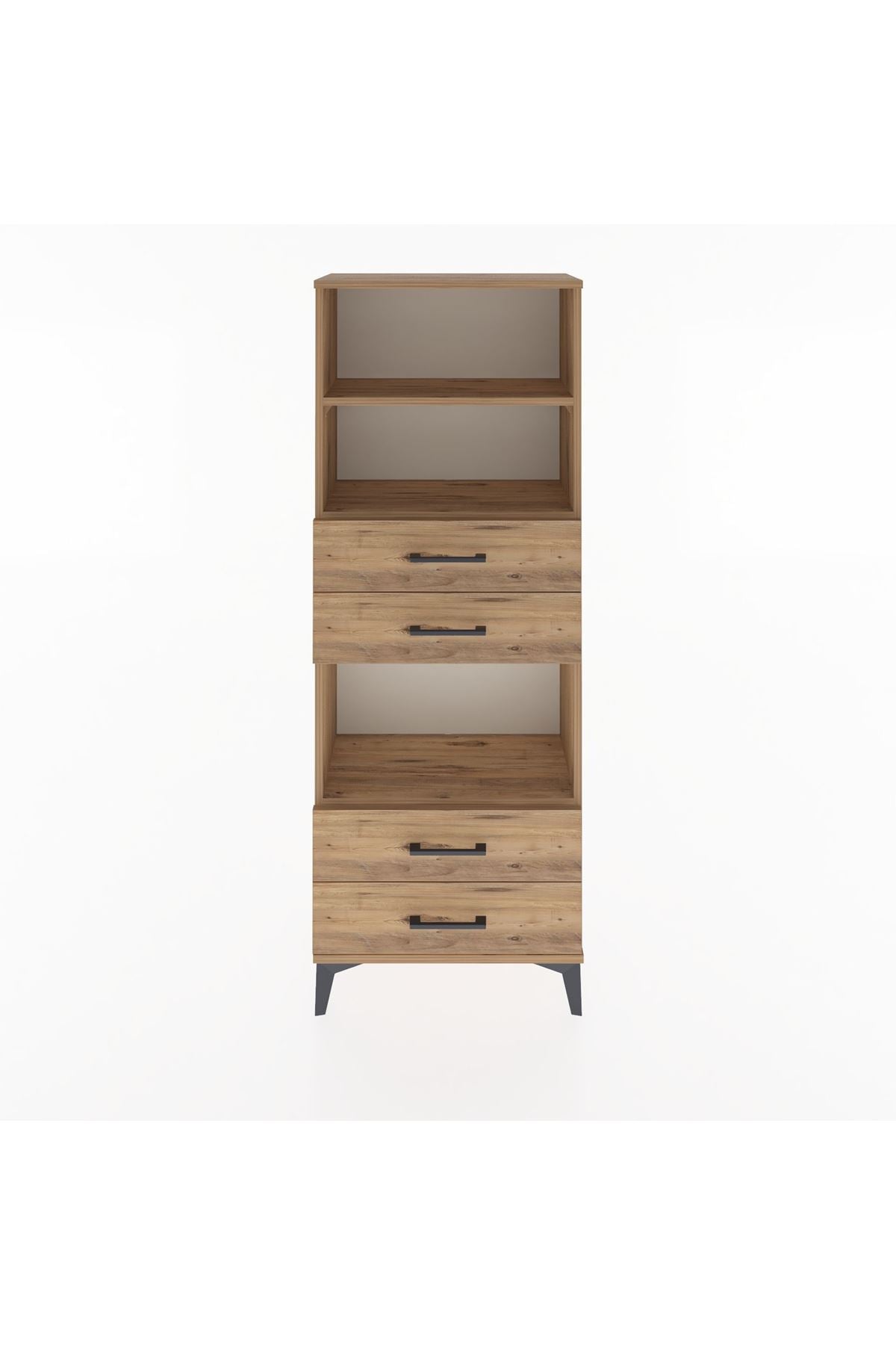 Arges Dolap 3 Raflı 4 Çekmeceli 60x30x163 Çam-Çam