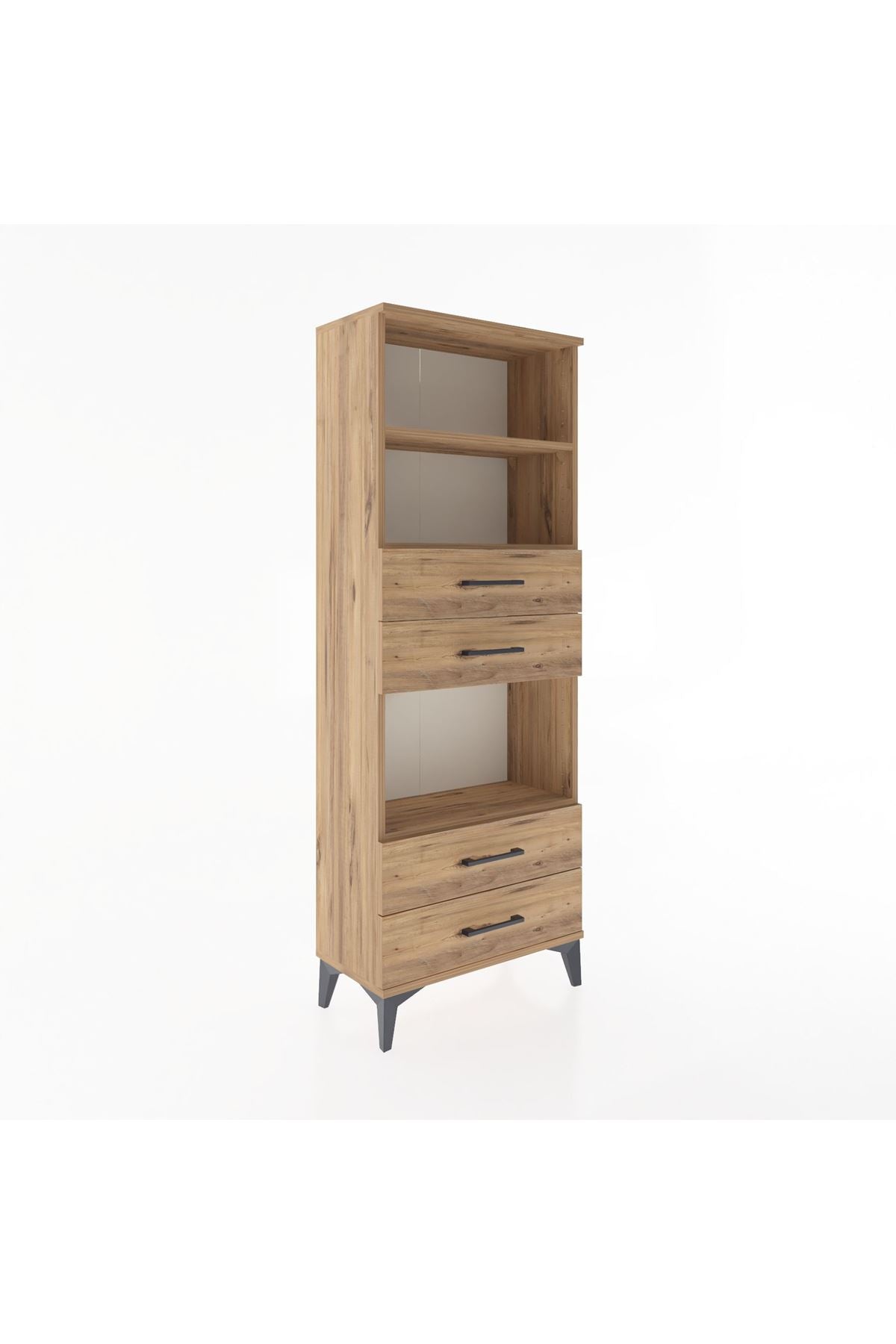 Arges Dolap 3 Raflı 4 Çekmeceli 60x30x163 Çam-Çam