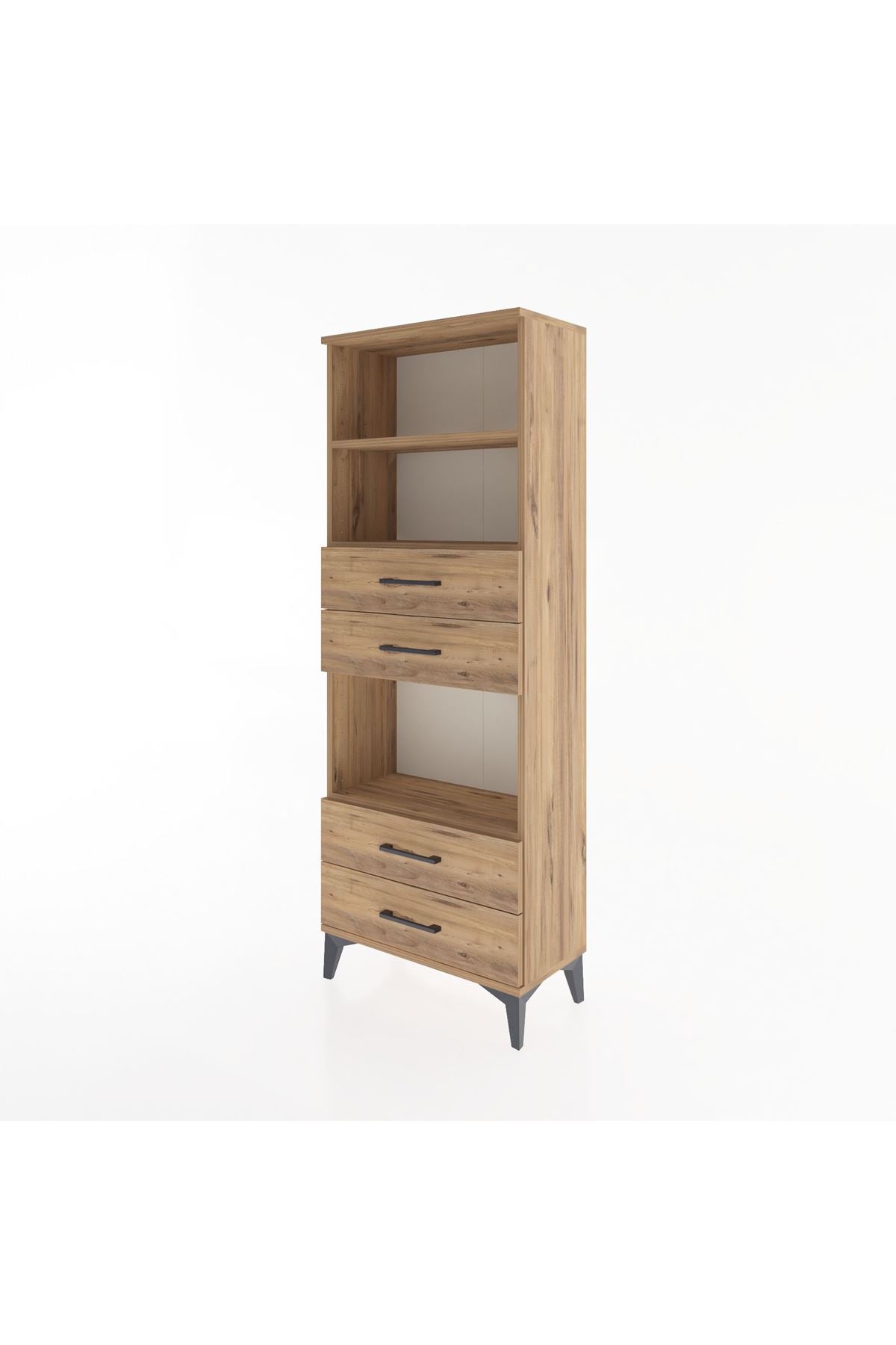 Arges Dolap 3 Raflı 4 Çekmeceli 60x30x163 Çam-Çam