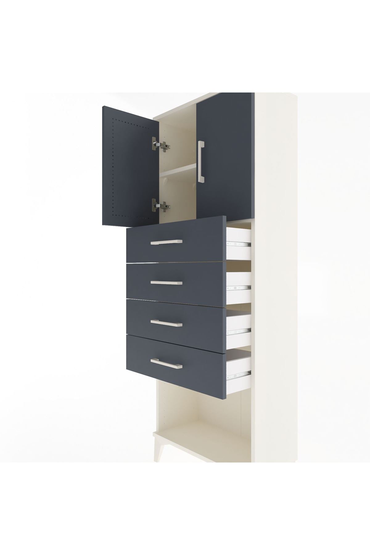 Arges Dolap 2 Raflı 4 Çekmeceli 2 Kapaklı 60x30x163 Aytaşı-Antrasit