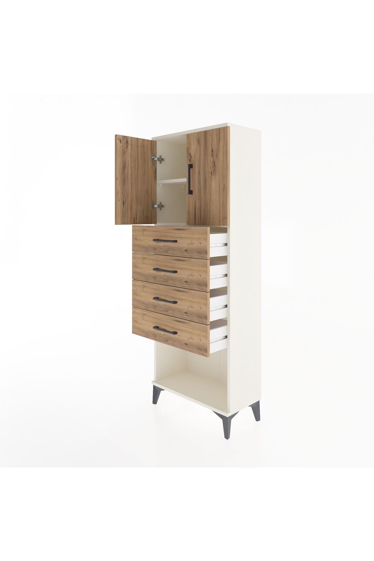 Arges Dolap 2 Raflı 4 Çekmeceli 2 Kapaklı 60x30x163 Aytaşı-Çam