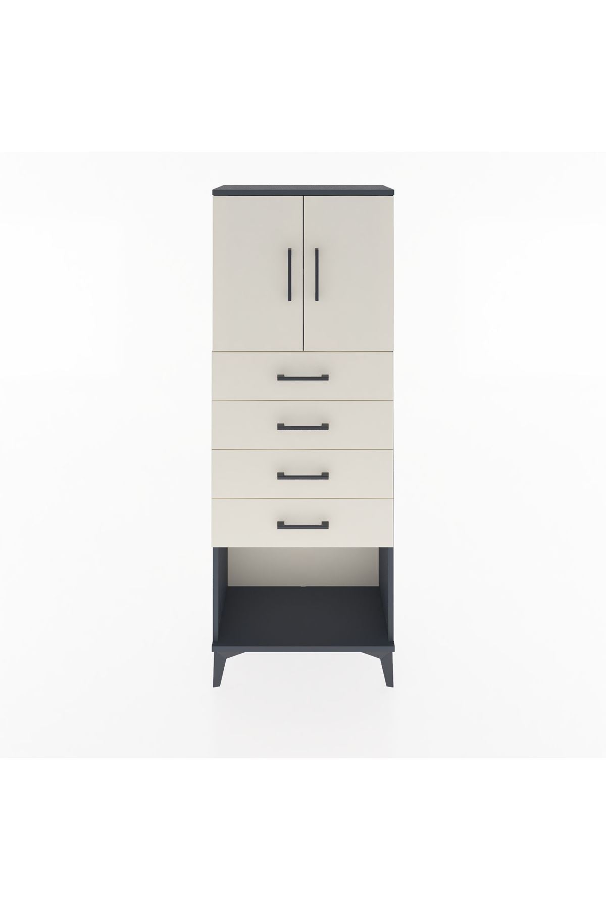 Arges Dolap 2 Raflı 4 Çekmeceli 2 Kapaklı 60x30x163 Antrasit-Aytaşı